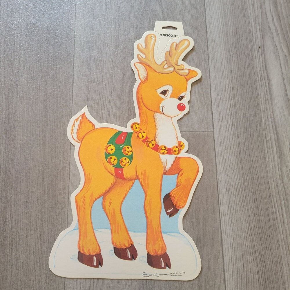 Vintage Amscan Rudolph Reindeer Cardboard Cutout Decoration 15" X 8"